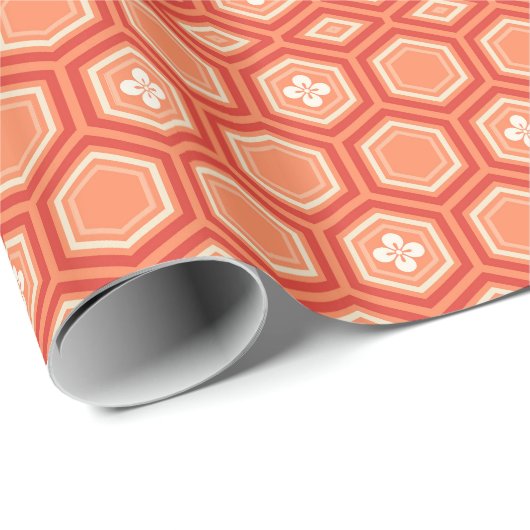 Hexagonal Kimono Print, Mandarin Orange Geschenkpapier (Rolleneckpunkt)