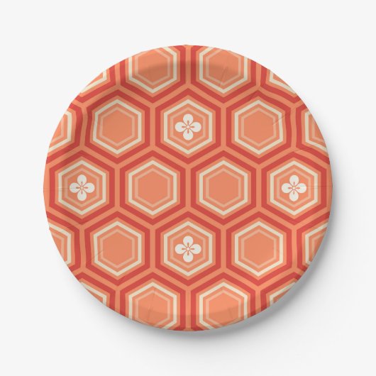 Hexagonal Kimono Print, Mandarin Orange Pappteller (Vorderseite)