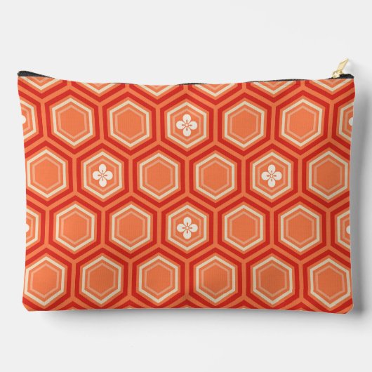 Hexagonal Kimono Print, Mandarin Orange Zubehörtasche (Rückseite)