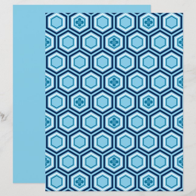 Hexagonal Kimono Print, Navy und Light Blue (Vorne/Hinten)