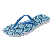 Hexagonal Kimono Print, Navy und Light Blue Badesandalen (Schrägansicht)