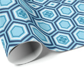 Hexagonal Kimono Print, Navy und Light Blue Geschenkpapier (Rolleneckpunkt)