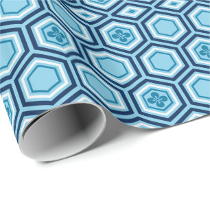 Hexagonal Kimono Print, Navy und Light Blue Geschenkpapier