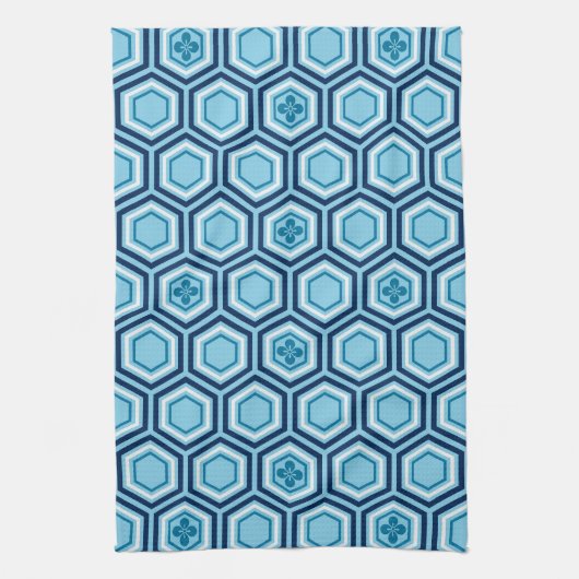 Hexagonal Kimono Print, Navy und Light Blue Küchentuch (Vertikal)