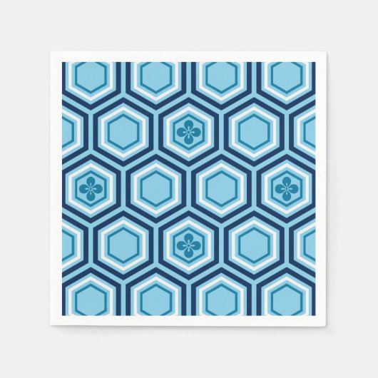 Hexagonal Kimono Print, Navy und Light Blue Serviette (Vorderseite)