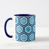 Hexagonal Kimono Print, Navy und Light Blue Tasse (Links)