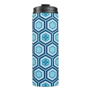Hexagonal Kimono Print, Navy und Light Blue Thermosbecher