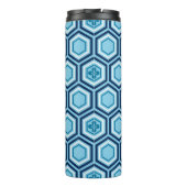 Hexagonal Kimono Print, Navy und Light Blue Thermosbecher (Rückseite)