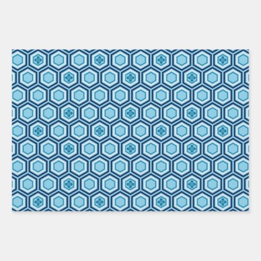 Hexagonal Kimono Print, Rosa, Blau, Orange Geschenkpapier Set (Vorderseite 2)