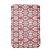 Hexagonal Kimono Print, rot und grau / grau Badematte (Vorderseite Vertikal)