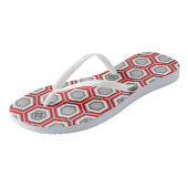 Hexagonal Kimono Print, rot und grau / grau Badesandalen (Schrägansicht)