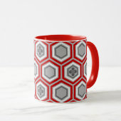Hexagonal Kimono Print, rot und grau / grau Tasse (VorderseiteRechts)