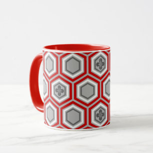 Hexagonal Kimono Print, rot und grau / grau Tasse