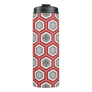 Hexagonal Kimono Print, rot und grau / grau Thermosbecher