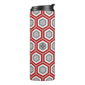 Hexagonal Kimono Print, rot und grau / grau Thermosbecher (Nach links gedreht)