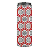 Hexagonal Kimono Print, rot und grau / grau Thermosbecher (Rückseite)