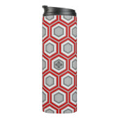Hexagonal Kimono Print, rot und grau / grau Thermosbecher (Nach rechts gedreht)