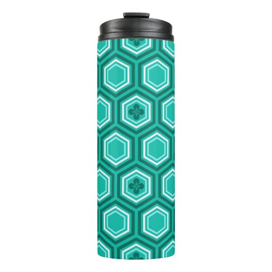Hexagonal Kimono Print, Türkis und Aqua Thermosbecher (Vorderseite)