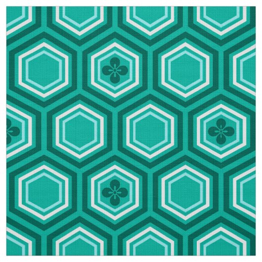 Hexagonal Kimono Print, Türkis und Weiß Stoff (Muster)