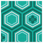 Hexagonal Kimono Print, Türkis und Weiß Stoff (Nahaufnahme)