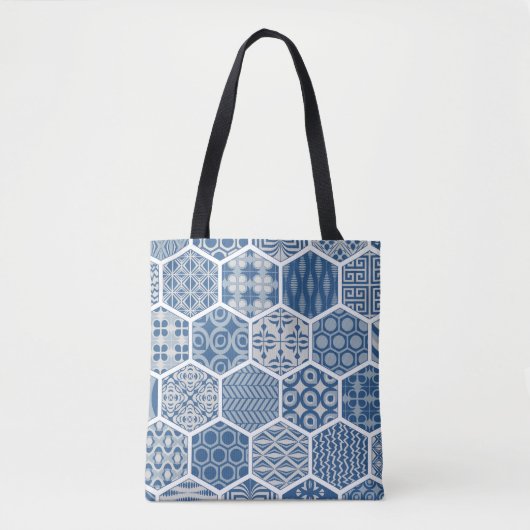 Hexagonale Tasche in Blau & Grau (Vorderseite)