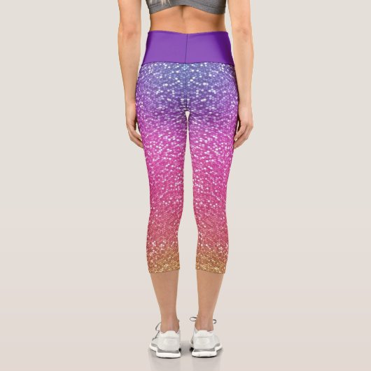 Hexagonaler Glitzer Rainbow Gradient Capri Leggings (Rückseite)