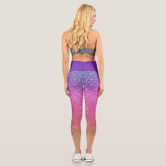 Hexagonaler Glitzer Rainbow Gradient Capri Leggings (Rückseite)