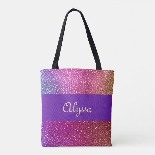 Hexagonaler Glitzer Rainbow Gradient Tasche (Rückseite)