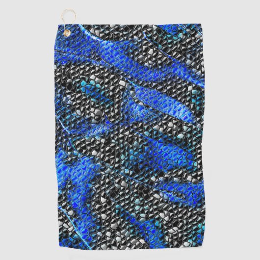 Hexagonalmosaik oder blau und grau bis schwarz golfhandtuch (Vorderseite)