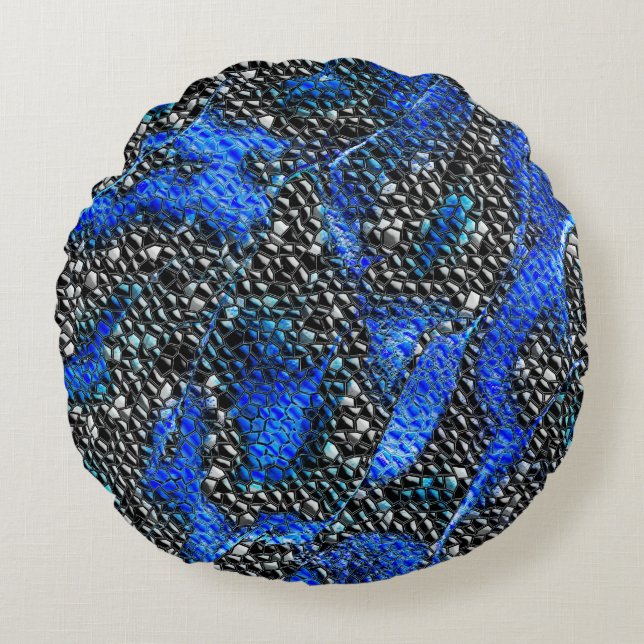 Hexagonalmosaik oder blau und grau bis schwarz rundes kissen (Vorderseite)
