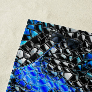Hexagonalmosaik oder Fisch, schwarz bis königsblau Strandtuch