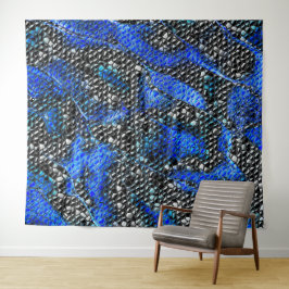 Hexagonalmosaik oder Fisch, schwarz bis königsblau Wandteppich