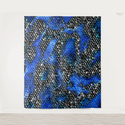 Hexagonalmosaik oder Fisch, schwarz bis königsblau Wandteppich (Vorderseite)