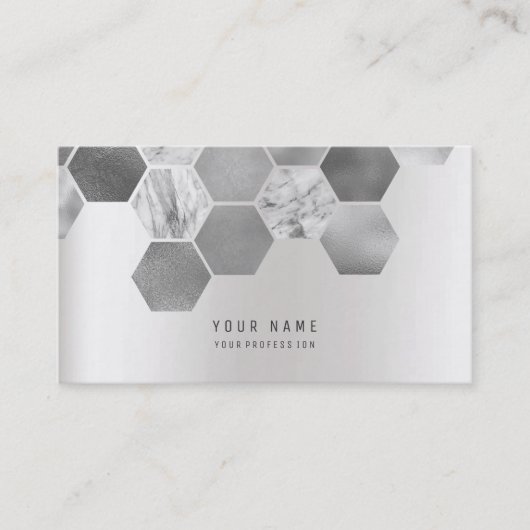 Hexagone Geometical Metallic Marmor Silver Grau Visitenkarte (Vorderseite)