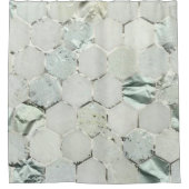 Hexagone Marble Mint Aqua Metallic White Gray Duschvorhang (Vorderseite)