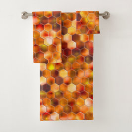 Hexagonmosaik an Stellen in rötlichen Tönen werfen Badhandtuch Set