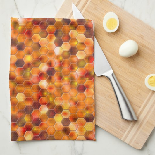 Hexagonmosaik an Stellen in rötlichen Tönen werfen Geschirrtuch (Viertel Falte)