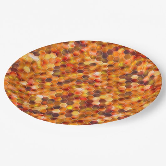 Hexagonmosaik an Stellen in rötlichen Tönen werfen Pappteller (Schrägansicht)