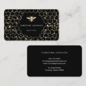 Hexagons Imitate Glitzer Biene auf schwarz Visitenkarte (Vorne/Hinten)