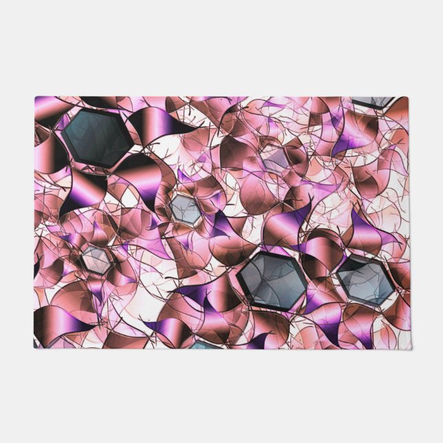 Hexagons, umgeben von rosa blütenähnlichen Formen Fußmatte (Vorderseite)