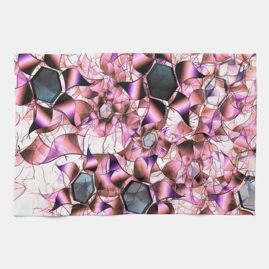 Hexagons, umgeben von rosa blütenähnlichen Formen Geschirrtuch (Horizontal)