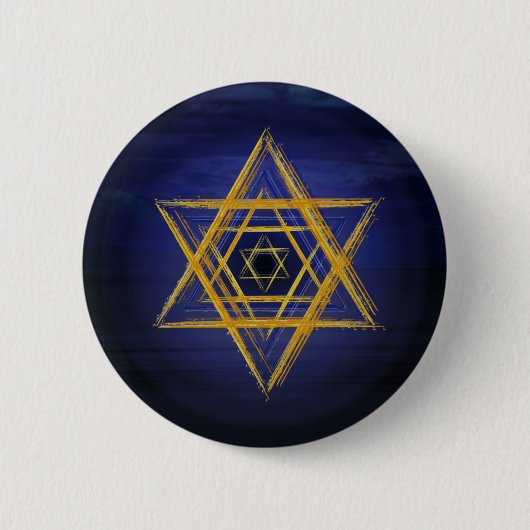 Hexagramgold- u. -BLAUSheiliges geometrisches Button (Vorderseite)