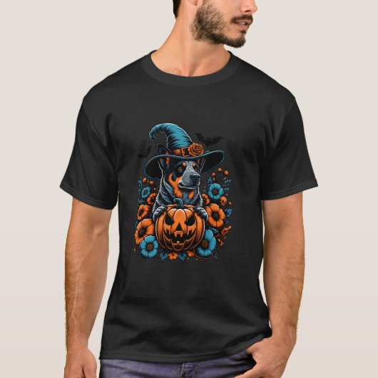 Hexchy Blue Heeler Dog Beängstigend Pumpkin Autumn T-Shirt (Vorderseite)