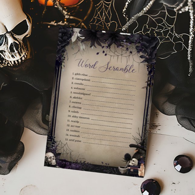 Hexchy Gothic Halloween Word Scramble Game (Witchy Baby Shower Word Scramble Game)