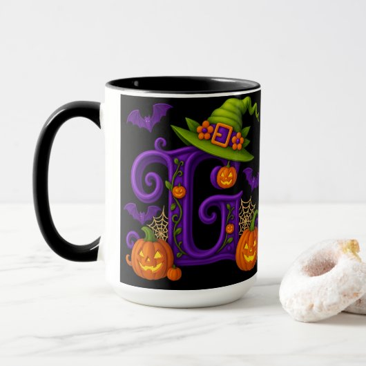 Hexchy Halloween Initial "G"-Tasse Tasse (Mit Donut)