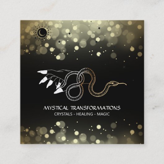 *~* Hexchy Hand Gold Schlange Moon Magic Boho Blac Quadratische Visitenkarte (Vorderseite)