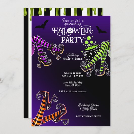 Hexchy Legs bewittern Lila Halloween-Party Einladung (Vorne/Hinten)