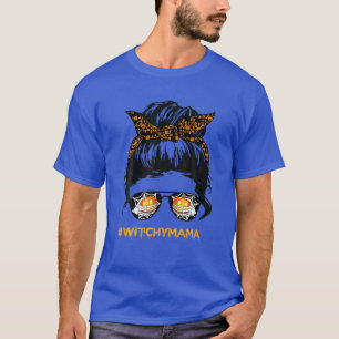 Hexchy Mama Messy Bun Skeleton Hand Pumpkin Hallow T-Shirt