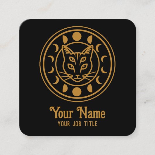 Hexchy Moon Phases Cat Quadratische Visitenkarte (Vorderseite)