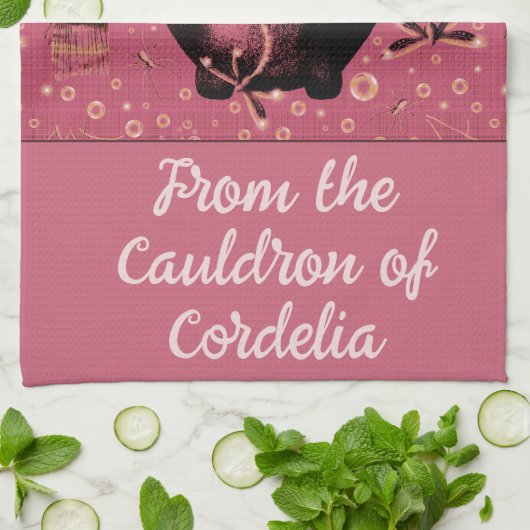 Hexchy Pink Cauldron Bubbles Personalisierter Name Geschirrtuch (Gefaltet)